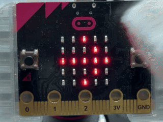 振り子揺れ回数メーターをmicro:bitで動かしているようす